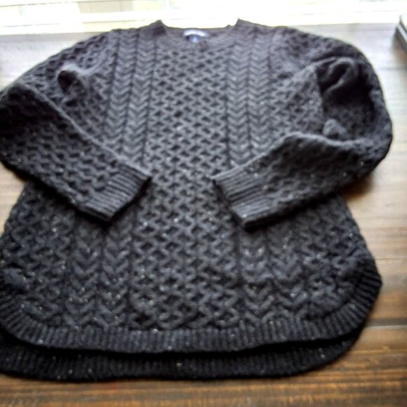 Lands End Womens Black Cable-Knit Fisherman Tunic Sweater S Cotton Wool Blend - Picture 3 of 7